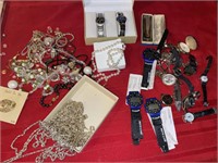 Large amount of jewelry watches & harmonica