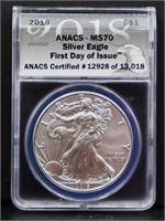 Graded 2018 First Day Of Issue silver eagle coin