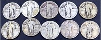 Lot of 10 standing liberty quarters