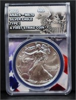 Graded 2021 First Strike silver eagle coin