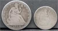 Lot of 2 seated liberty coins