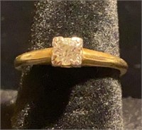 14K yellow gold 1/4 carat mine cut diamond