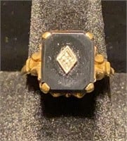 10K onyx & diamond ring