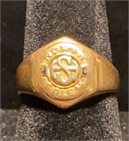 10K yellow gold worn class ring