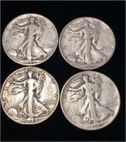 (4) 1944-P Standing Silver Half Dollar Coins