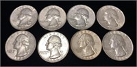(8) 1964-D Washington Silver Quarter Coins