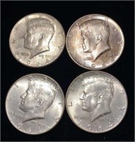 (4) 1964-P Kennedy Silver Half Dollar Coins