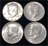 (4) 1964-D Kennedy Silver Half Dollar Coins