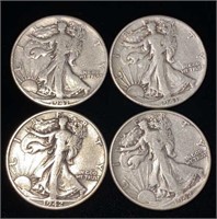 (4) Standing Liberty Silver Half Dollar Coins