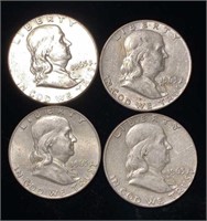 (4) 1963 Franklin Silver Half Dollar Coins