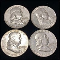 (4) Franklin Silver Half Dollar Coins