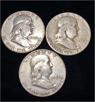 (3) Franklin Silver Half Dollar Coins