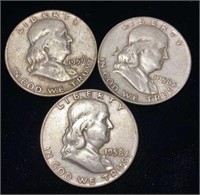 (3) Franklin Silver Half Dollar Coins