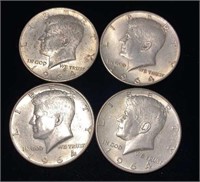 (4) 1964-D Kennedy Silver Half Dollar Coins