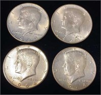 (4) 1964 Kennedy Silver Half Dollar Coins