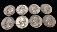 (8) Washington Silver Quarter coins