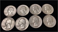 (8) Washington Silver Quarter coins