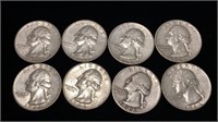 (8) Washington Silver Quarter coins