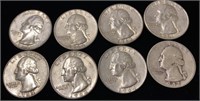 (8) Washington Silver Quarter coins