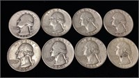 (8) Washington Silver Quarter coins