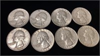 (8) Washington Silver Quarter coins