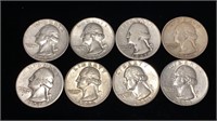 (8) Washington Silver Quarter coins