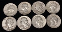 (8) Washington Silver Quarter coins