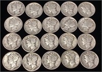(20) Mercury silver dime coins