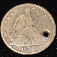 1858-O Seated Liberty Silver Half Dollar Coin