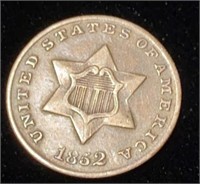 1852 3 cent silver piece