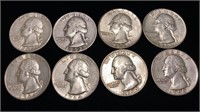 (8) Washington Silver Quarter Coins