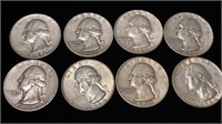 (8) Washington Silver Quarter Coins