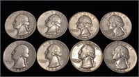 (8) Washington Silver Quarter Coins