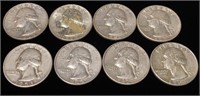 (8) Washington Silver Quarter Coins