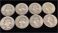 (8) Washington Silver Quarter Coins