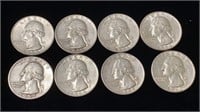 (8) Washington Silver Quarter Coins
