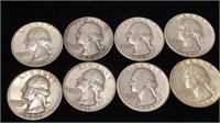 (8) Washington Silver Quarter Coins