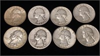 (8) Washington Silver Quarter Coins