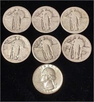 (6) Walking Silver Quarters & (1) Washington