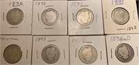 (8) Silver Barber Quarter Coins