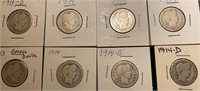 (8) Silver Barber Quarter Coins