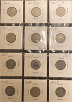 (12) 1867 & 1868 Shield Nickels