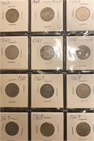 (12) 1868 & 1869 Shield Nickels