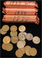 (3) Rolls Plus 1937 Wheat Pennies