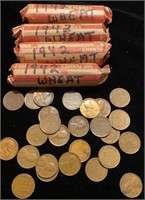 (4) Rolls Plus 1942 Wheat Pennies