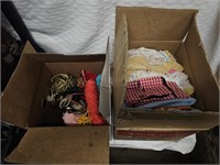 Box of vintage fabric & yarn for needlepoint &