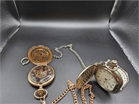COLIBRI & Skeleton pocket watch. Both w/ chains.