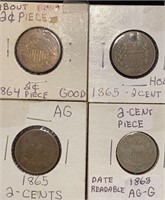 (4) 2-Cent & 5-Cent Shield Coins