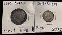 1865 & 1867 3-Cent Coins