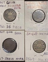 1866, 1867 & 1869 Shield Nickels